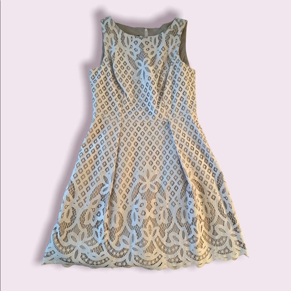 Adrianna Papell cream and tan lace dress - size 8
